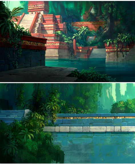 El Dorado Background Art, Road To El Dorado Concept Art, Jungle Civilization Concept Art, Aztec City Concept Art, Jungle City Concept Art, Eldorado Disney, El Dorado Concept Art, Scott Wills, The Road To El Dorado