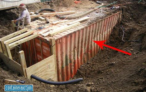 What Happens When You Bury a Shipping Container | Ask a Prepper                                                                                                                                                                                 More Container Bunker, Bunker Underground, Underground Survival Shelters, Earthen Homes, Storm Shelters, Doomsday Bunker, Perfect Bacon, Underground Shelter, Alternative Housing