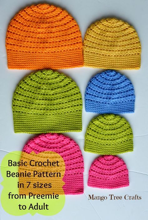 Free Basic Beanie Crochet Pattern All Sizes | Mango Tree Crafts | Bloglovin’ Basic Crochet Beanie Pattern, Crochet Beanie Pattern Free, Cap Crochet, Beanie Crochet Pattern, Crochet Beanies, Knitted Beanies, Crochet Baby Beanie, Crochet Knit Hat, Bonnet Crochet