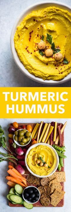 Turmeric Hummus, Turmeric Recipes, Vegan Hummus, Healthy Vegan Snacks, Hummus Recipe, Vegan Appetizers, Tapenade, Vegan Snacks, Healthy Nutrition