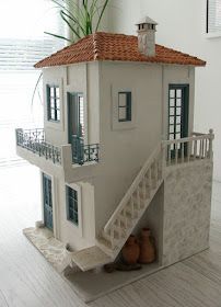 Tiny Greek House, Greek Houses Exterior Architecture, Greek Bungalow, Small Greek House, Greek House Floor Plan, Greek Tiny House, Greek House Bloxburg, Greek Homes Exterior, Miniature House Ideas