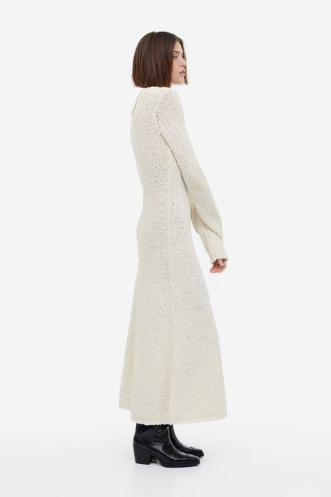 White Knitted Dress, Zara Short Dress, Pretty Maxi Dress, Ankle Boots Dress, White Ankle Boots, High Street Fashion, Ankle Length Dress, Dress Cream, Simple Shirts