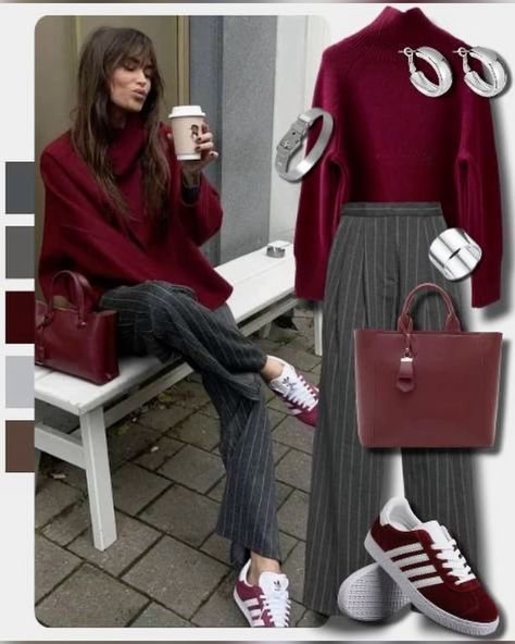 Fall Outfits 2024 Burgundy, Autumn Trends 2024 Outfits, Fashion Inspo Outfits 2024 Autumn, Winter Outfits Burgundy, Outfit Inspo Autumn 2024, Grey Burgundy Outfit, Burgundy Autumn Outfit, Burgundy And Red Outfit, Fall Burgundy Outfit