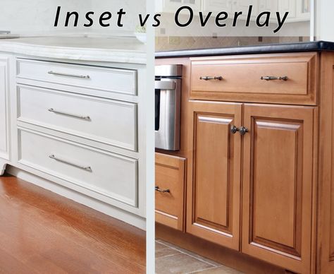 Understanding the difference between inset kitchen cabinets and overlay cabinet doors and drawers. Types Of Cabinet Doors, Country Kitchen Accessories, Inset Kitchen Cabinets, Framed Kitchen Cabinets, Full Overlay Cabinets, Inset Cabinet Doors, New Kitchen Doors, Kitchen Cabinet Door Styles, Inset Cabinetry