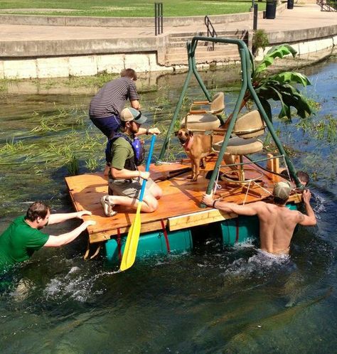 Homemade Raft Races Fun Water Activities, Raft Building, Raft Boat, Floating Raft, Bucket Brigade, Floating Platform, Diving Board, Dumpsters, Shallow Water