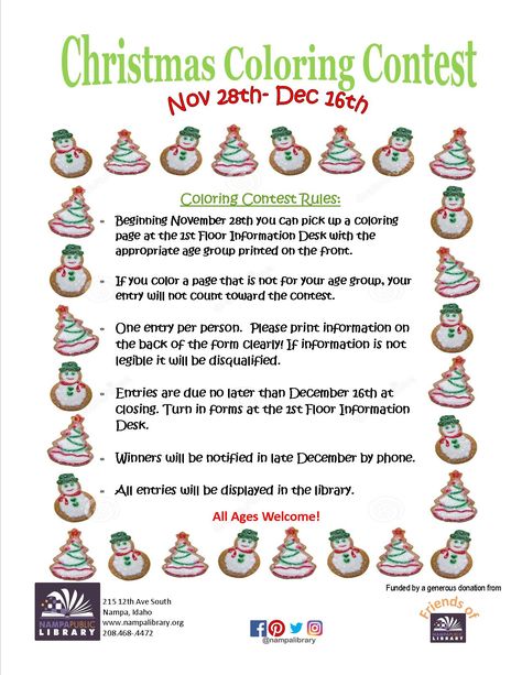 Christmas Coloring Contest, Nov 28th-Dec 16th!!!  All ages welcome. Germany Vs Spain, Advent 2023, Coloring Contest, Library Website, Contest Rules, Christmas Coloring, Christmas Advent, Best Templates, Business Template