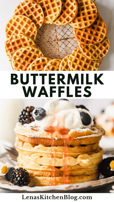 These Fluffy Buttermilk Waffles are not your average waffles! Easy to make with 8 simple ingredients, this epic breakfast has an upgraded flavor and texture to help the meal feel extra special. Best Crispy Waffle Recipe, Corn Waffle Recipe, Fluffy Waffle Recipe, Buttermilk Waffle Recipe, Homemade Waffle Recipe, Buttermilk Waffles Recipe, Honey Waffles, Easy Waffle Recipe, Cinnamon Waffles