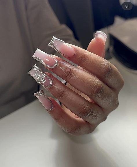 Nails Silver, Hard Nails, Colored Acrylic Nails, Girly Acrylic Nails, French Tip Acrylic Nails, Short Square Acrylic Nails, Long Acrylic Nails Coffin, Acrylic Nails Coffin Pink, Unique Acrylic Nails