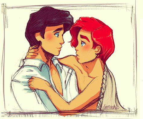 yaoi el sirenito Mermaid Couple, Disney Gender Swap, Gender Bent Disney, Disney Amor, Disney Gender Bender, Belle Cosplay, Disney Fanart, Disney Boys, Disney Princes