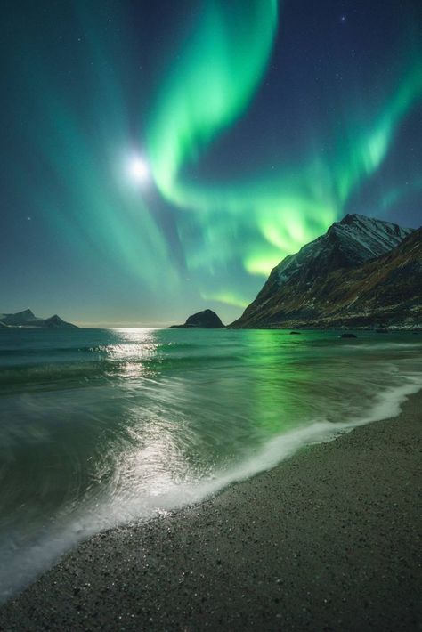 Northern Lights and full moon picture Lights In The Sky, Northern Lights Photography, Aurora Borealis Northern Lights, Nature Landscape, Aurora Borealis, Amazing Nature, Nature Photos, Land Scape, Night Skies