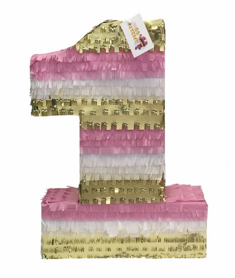 Free 2-day shipping. Buy APINATA4U Large Number One Pinata 23" Tall Light Pink White & Gold at Walmart.com First Birthday Pinata, Number One Pinata, Pull Pinata, One Pinata, Winter Onederland Birthday Party, Minnie Mouse First Birthday, Birthday Pinata, Onederland Birthday Party, 1st Birthday Party For Girls