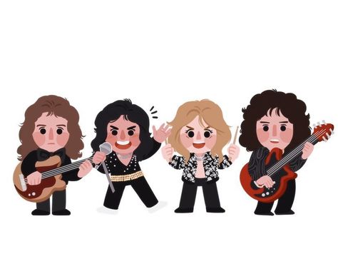 Queen Band Cartoon, Strings Instrument, Band Fanart, Queen Fanart, Queen Drawing, Band On The Run, Best Rock Bands, Queen Photos, Queen Pictures