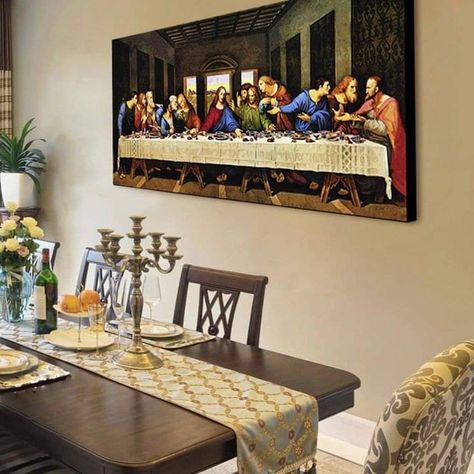 Last Supper Painting, Last Supper Art, The Last Supper Painting, Home Altar Catholic, Prayer Room Ideas, The Last Supper, Home Decor Sets, Dining Room Wall Decor, Home Altar