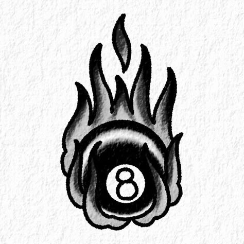 Flaming 8 Ball Tattoo, Guitar Pedal Tattoo, Tattoo Flash Art Men, Black White American Traditional Tattoo, Traditional Old School Tattoo Flash, Traditional Tattoo Filler Ideas, Billiards Tattoo, Small Traditional Tattoo Fillers, Anthony Tattoo