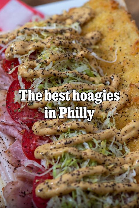 At hoagie shops throughout the Philadelphia area, options range from classic Italian hoagies on seeded rolls to vegan-friendly hoagies on baked-that-day bread. Hoagie Roll Recipe Sandwiches, Italian Hoagies, Hot Pepper Relish, Philly Sandwich, Cheese Steaks, Italian Hoagie, Cubano Sandwich, Philly Food, Italian Deli