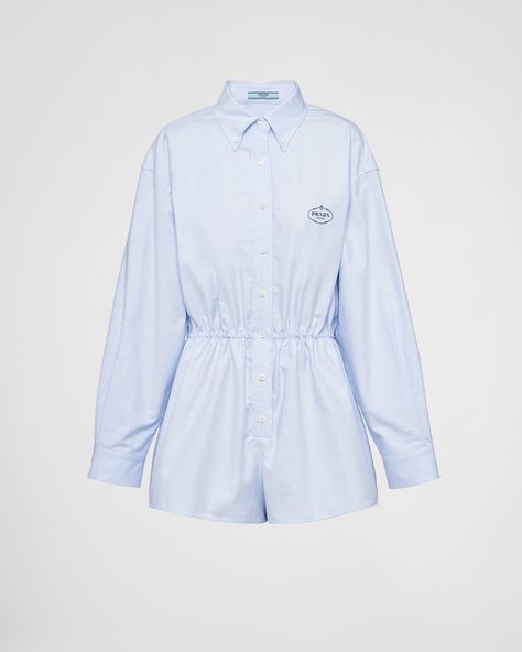 Prada Shirts Women, Prada Outfits Women, Knot Logo, Prada Outfits, Prada Shirt, Cotton Jumpsuit, Airport Fashion, Un Logo, Shirts Women