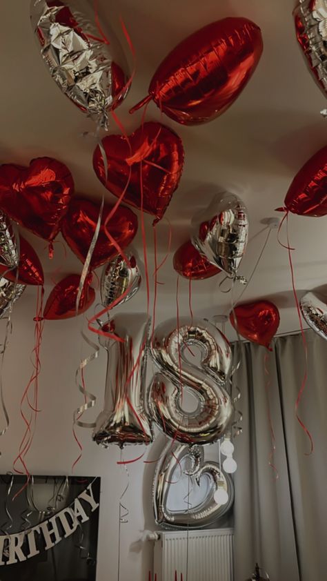 Rose Themed Birthday Party Decorations, Dark Red Birthday Theme, Red 18th Birthday Party, Red And Silver Birthday Decorations, Red Theme Birthday Party Decor, Red Birthday Aesthetic, Red Birthday Theme, Red Party Aesthetic, 18th Birthday Backdrop