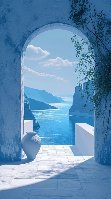 Greece Backgrounds, Landscape Blue Background, Blue Aesthetic Landscape, Greece Painting, Greece Art, Cover Wallpaper, Beautiful Images Nature, Beautiful Nature Wallpaper, Dreamy Art