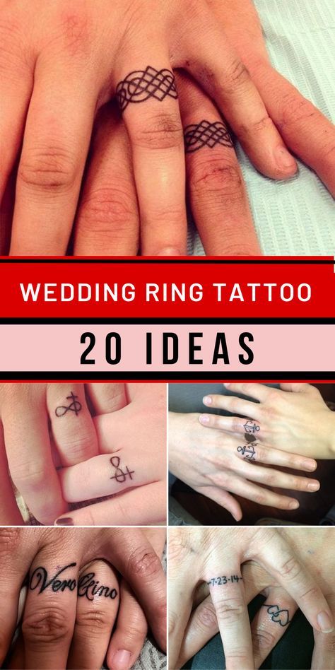 Express your eternal commitment with stunning wedding ring tattoos that leave a lasting impression. Explore an array of designs, trends, and creative ideas for your symbolic tattooed love, such as wedding ring tattoo ideas for men, wedding ring tattoo finger tattoos, and wedding ring tattoo designs for women. Ring Designs Tattoo, Finger Tattoos Married, Tattoos For Wedding Finger, Celtic Wedding Band Tattoo, Wedding Finger Tattoo Ideas, Wedding Ring Band Tattoo, Men Wedding Band Tattoo Ideas, Couples Tattoo Rings, Wedding Ring Tatoos Woman