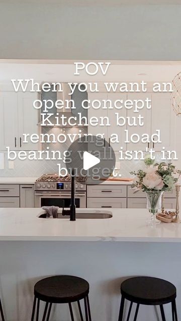 Arias Home Design on Instagram: "Most people love the feel of an open concept Kitchen, entertaining and hosting are more enjoyable. Not to mention keeping an eye on kiddos. 😉 However busting through load bearing walls can add up quickly as it requires more labor and materials. When this client wanted a more open feel we decided to reel in the budget by creating a half wall scenario where the counter rested on it to create a breakfast bar. The support posts remained to create the ending point of the island. It worked like a charm! #Ariashome #designbuildlove #interiordesign #spaceplanning #njdesigner ##njinteriordesigner #Kitchen #kitchendesign" Kitchen Island Half Wall, Internal Window Between Rooms Kitchen, Kitchen Window Bar Counter, Half Wall Between Kitchen And Living Room, Single Wall Kitchen Layout With Island, Kitchen Separation From Living Room, Passthrough Window Kitchen, Kitchen Island With Support Post, Kitchen Island Attached To Wall