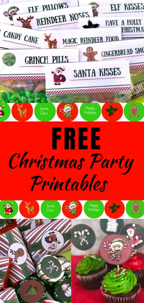 Christmas Party Free Printables, Christmas Treat Toppers Free Printable, Christmas Candy Station Ideas, Santa Kisses Free Printable, Free Christmas Treat Bag Printables, Elf Kisses Free Printable Bag Toppers, Christmas Candy Wrappers Printable Free, Elf Pillows Free Printable Bag Toppers, Free Printable Christmas Treat Bag Toppers