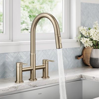 Champagne Kitchen Faucet, Kitchen Faucets 2024, Brushed Brass Kitchen Faucet, Gold Faucet Kitchen, Gold Kitchen Faucet, Bridge Kitchen Faucet, Bridge Faucet, Gold Faucet, Brass Kitchen Faucet