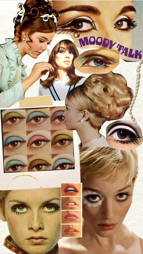 60s Soft Aesthetic, 60s Gogo Makeup, Makeup In The 60s, Easy Vintage Makeup, Early 60s Makeup, 70s Makeup Aesthetic, 60s Doll Makeup, French Aesthetic Makeup, 60s Makeup Aesthetic