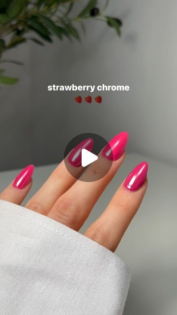 Strawberry Crome Nails, Strawberry Chrome Nails, Crome Pink Nails, Crome Pink Nail, Jessica White, 2024 Nails, Nails 2024, April 20, Chrome Nails