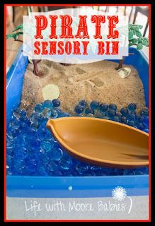 Find the Treasure in this Pirate Sensory Bin - Life with Moore Babies Pirate Sensory Bin, Pirate Day Activities, Treasure Chest Craft, Pirate Preschool, Pirate Coloring Pages, Talk Like A Pirate Day, Pirate Activities, Pirate Books, Talk Like A Pirate