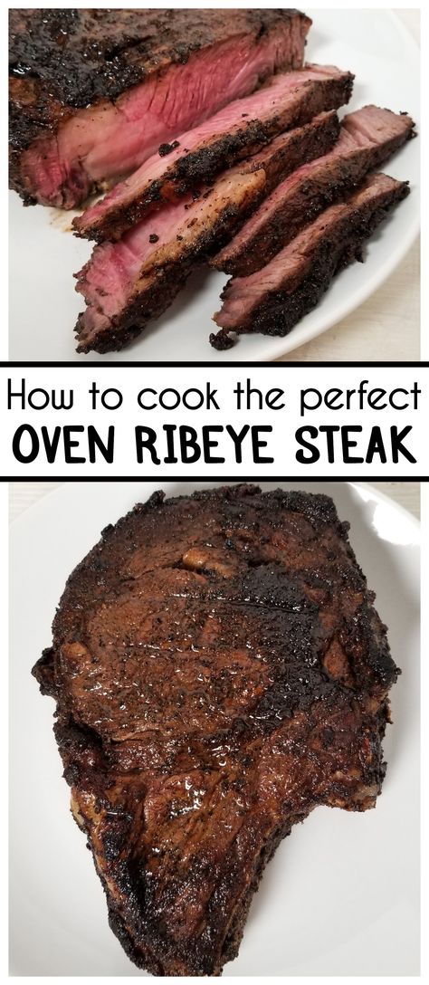 Ribeye Steak Oven, Oven Ribeye Steak, Rib Eye Steak Recipes Oven, Cast Iron Steak Oven, Steak Oven, Oven Cooked Steak, Cooking Ribeye Steak, Cast Iron Steak, Broiled Steak