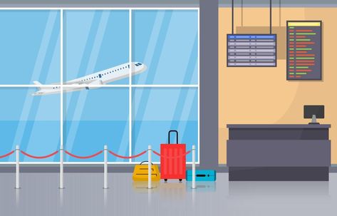 Airport Airplane Terminal Gate Arrival Departure Hall Interior Flat Illustration Airport Gate, Airport Airplane, Bathroom Improvements, Green Background Video, Hall Interior, Conveyor Belt, Cartoon Background, Flat Illustration, Vector Graphics