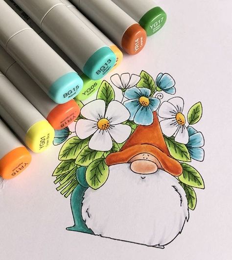 Easy Copic Marker Art, Marker Art Ideas Easy Doodles, Maker Art Drawings, Drawings Ideas With Color, Drawing Ideas With Color Markers, Cute Gnomes Art, Copic Marker Drawings Ideas, Simple Alcohol Marker Drawing, Marker Painting Ideas