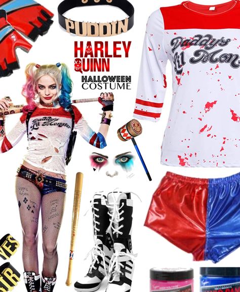 Diy Harley Quinn Costume For Women, Easy Halloween Costumes Scary, Harley Quinn Outfit Ideas, Harley Quinn Top, Harley Quinn Costume Diy, Harley Quinn Outfit, Harley Cosplay, Outfit Ideas Red, Harley Quinzel