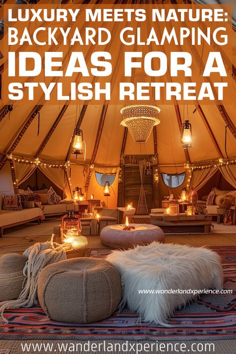 Combine the best of both worlds with these backyard glamping ideas that blend luxury and nature. Find inspiration for your bell tent glamping setup and create an outdoor oasis you'll never want to leave. Start your glamping journey now! Backyard Glamping Ideas, Camp Grounds Ideas, Glamping Tent Interior Ideas, Camping Tent Decorating Ideas, Luxury Glamping Ideas, Glamping Aesthetic, Glamping Decor, Dog Hiking Gear, Nature Backyard