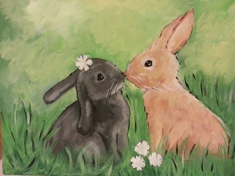 Some bunny loves you. Copyright@lindakdesigns Bunnies In Love Drawing, How To Paint Bunny, Bunny Painting Acrylic Easy, Cute Spring Paintings, Two Animals In Love Drawing, Spring Animals Drawing, Brown Bunny Drawing, Bunny Painting Easy, Painting Ideas Spring