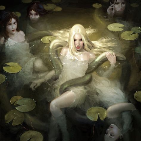 Rusalka – The Slavic “Mermaid” – Slavic Chronicles Illustration Fantasy, Humanoid Creatures, Water Nymphs, Heroic Fantasy, Conceptual Illustration, Greek Mythology, Lily Pads, Fantasy World, In Water