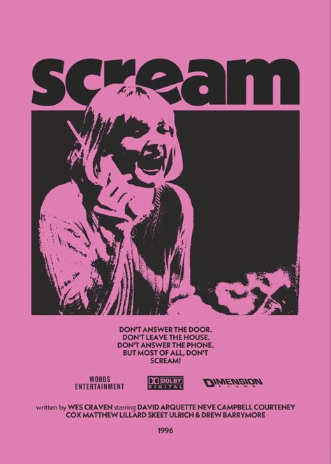 Scream Poster, Pink Movies, Printable Wall Collage, Film Poster Design, Dorm Posters, I Love Cinema, Horror Posters, Movie Poster Wall, Poster Room