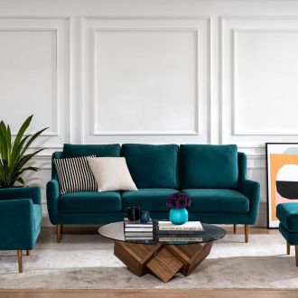 Teal Velvet Sofa, Hamptons Interior Design, Port Melbourne, Teal Living Rooms, White Leather Sofas, Teal Sofa, Popular Interior Design, Sitting Rooms, Upholstery Bed