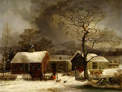 Winter Scene in New Haven, Connecticut, ca. 1858 George Henry Durrie, oil on canvas, 18 x 24 in. (45.6 x 60.9 cm.), Smithsonian American Art Museum, Museum purchase, 1978.124 George Henry, Google Art Project, Farm Paintings, New Haven Connecticut, Winter Szenen, American Painting, Country Scenes, A4 Poster, Vintage Landscape