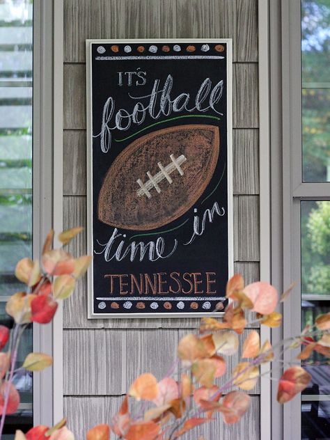 Tailgating Ideas and Free Tennessee Football Printable | Less Than Perfect Life of Bliss | home, diy, travel, parties, family, faith Chalkboard Art Classroom, Football Classroom Door, Fall Chalkboard Art, Tailgating Ideas, Fall Chalkboard, Chalkboard Art Quotes, Chalkboard Decor, Chalk Sign, Chalk Design