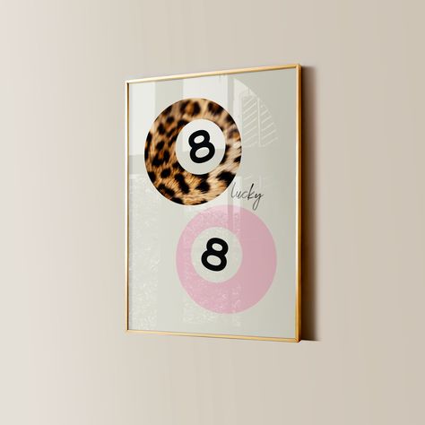 Cute Framed Pictures, Light Pink And Cheetah Bedroom, Eight Ball Painting, Aesthetic Wall Posters Bedroom, Pink Room Posters, College Dorm Paintings, Bedroom Ideas College Apartment, Posters Apartment, 8 Ball Poster