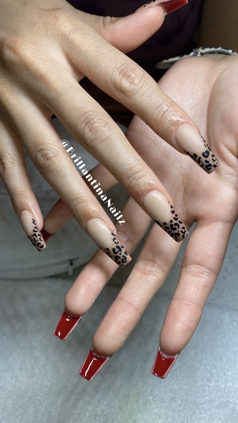 Red Black And Cheetah Nails, Chrome Cheetah Nails, Red Leapord Nails, Red And Black Cheetah Nails, Stiletto Cheetah Nails, Box Nail Designs, Tortoise Print Nails, Classy Nail Inspiration, Chetta Print Nail