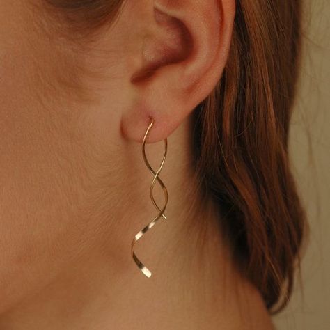 Dangly Gold Earrings, 14k Gold Hoop Earrings, Swirl Earrings, Spiral Earrings, Earrings Simple, Earrings Long, Diamond Hoop Earrings, Bar Earrings, Simple Earrings