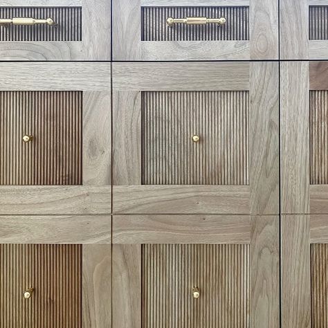 Project check-in. Love this custom bar with hidden fridge doors. Thanks @arbormills for getting the stain on this bleached walnut just… | Instagram Bleached Walnut Cabinets, Hidden Fridge, Bleached Walnut, Cabinet Detailing, Walnut Cabinets, Fridge Door, Custom Bar, Powder Bath, Built In Cabinets