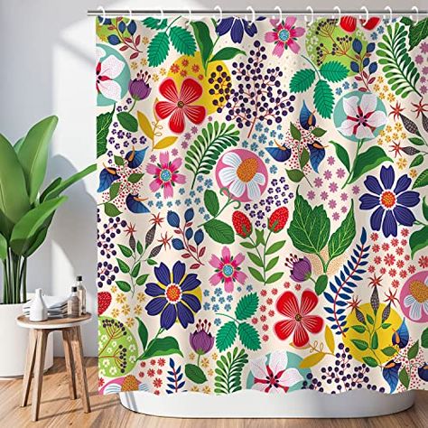 Transform Your Home with Colorful Touches and Leave Bland and Beige Behind Bright Shower Curtain, Pretty Shower Curtains, Bohemian Bathroom Decor, Bohemian Shower Curtain, Bohemian Bathroom, Old Wooden Doors, Colorful Shower Curtain, Floral Shower Curtain, Flower Shower Curtain