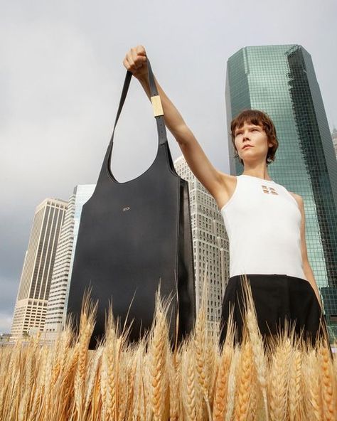 BEVZA on Instagram: "We are thrilled to announce our first leather bag line launch. SS’24 SPIKELET BAGS New York, September 2023. BEVZA leather bag campaign is a tribute the legendary installation of Agnes Denes "Wheatfield — A Confrontation" (1982) to show the relevance of it nowadays. Since then humanity has faced so many upheavals: landscapes changed, generations changed but bread, wheat is an eternal symbol. Grain bags are available on bevza.com" Agnes Denes, Bag Campaign, Bread Wheat, Product Aesthetic, Eternal Symbol, New York September, Virtual Fashion, Installation Art, Wheat