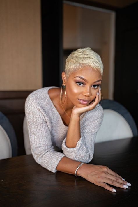 Black Short Pixie Haircuts, Molded Hairstyles For Black Women, Black Pixie Haircut Short Styles, Colored Pixie Cut, Blonde Pixie Haircut Black Women, Hairstyle For Black Women, Touch Of Heaven, Pixie Cut Hairstyles, Short Blonde Pixie