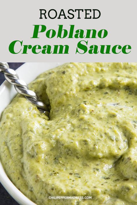 Poblano Crema Recipe, Grilled Poblano Pepper Recipes, Poblano Recipes, Poblano Cream Sauce, Poblano Peppers Recipes, Poblano Sauce, Poblano Pepper, Roasted Poblano, Mexican Sauce