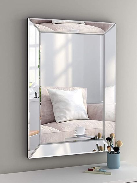 Amazon.com: COGOOD Large Rectangular Wall Mirror 28”x39“ - Angled Beveled Mirror Frame for Vanity, Hallway, Bathroom, Living Room Hangs Horizontal or Vertical : Home & Kitchen Rectangular Wall Mirror, Hallway Bathroom, Mirror Wall Bathroom, Beautiful Mirrors, Bedroom Mirror, Modern Mirror, Rectangle Mirror, Mirror Frame, Rectangular Mirror