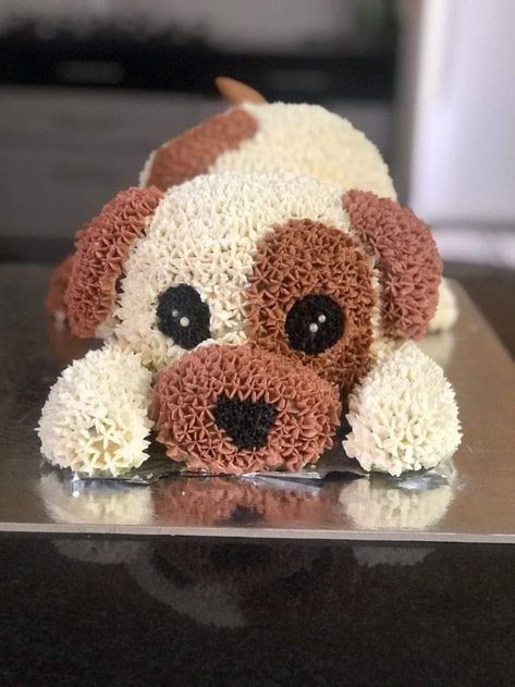 Cake Shaped Like Dog, Cakes Shaped Like Dogs, Puppy Shaped Cake, Cake That Looks Like A Dog, 3d Dog Cake, Dog Cakes Design, Dog Cake For Kids Birthday, Dog Cake Design Birthday, Dog Shaped Birthday Cake